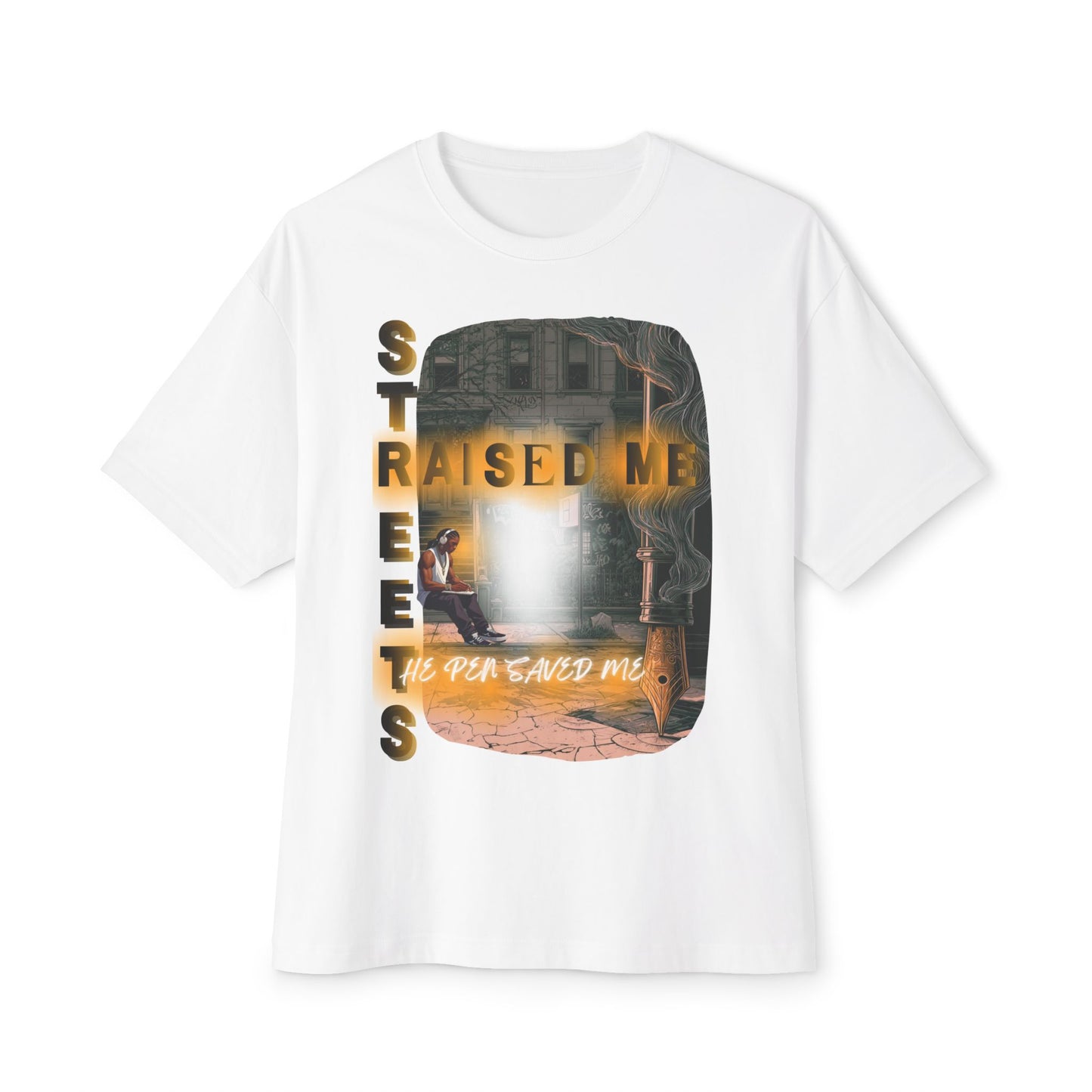Men's Urban Street Boxy Tee, Oversized Graphic Shirt | "Streets Raised Me, The Block Saved Me"