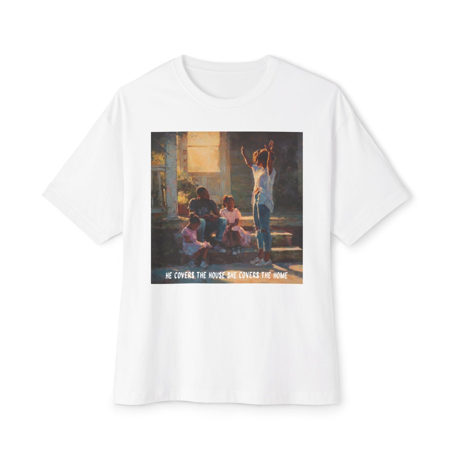 Vintage-Inspired Family Oversized Boxy Tee | "He Covers The House, She Cover's The Home"