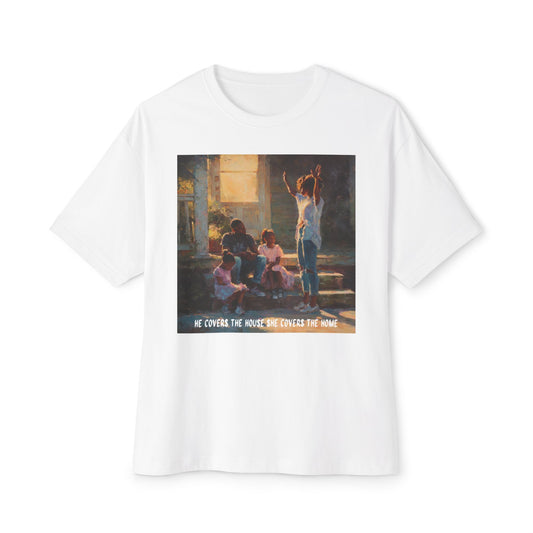 Vintage-Inspired Family Oversized Boxy Tee | "He Covers The House, She Cover's The Home"