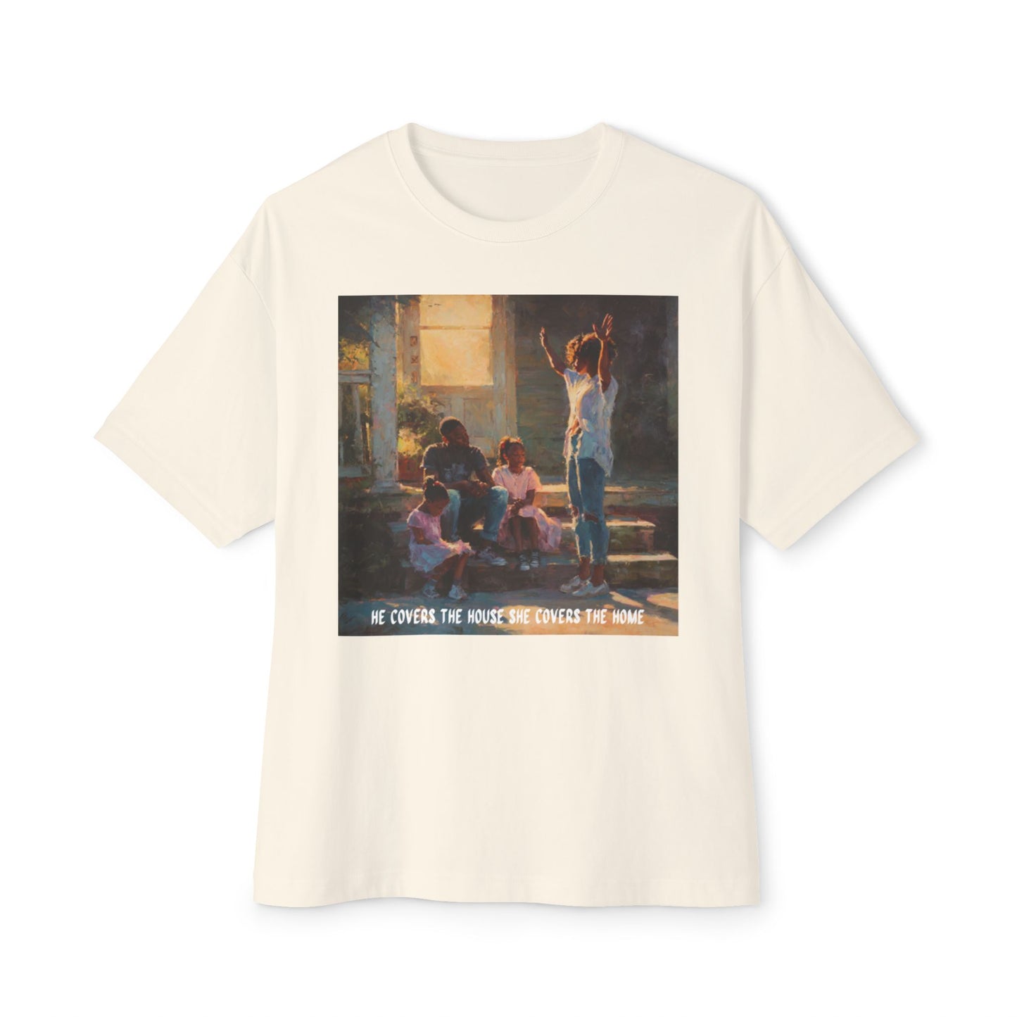 Vintage-Inspired Family Oversized Boxy Tee | "He Covers The House, She Cover's The Home"