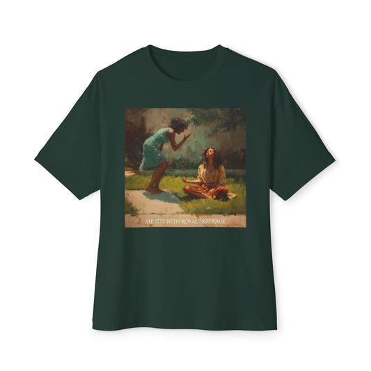 Unisex Oversized Oil Painting Tee | "She Sits With Royal Not Rage"
