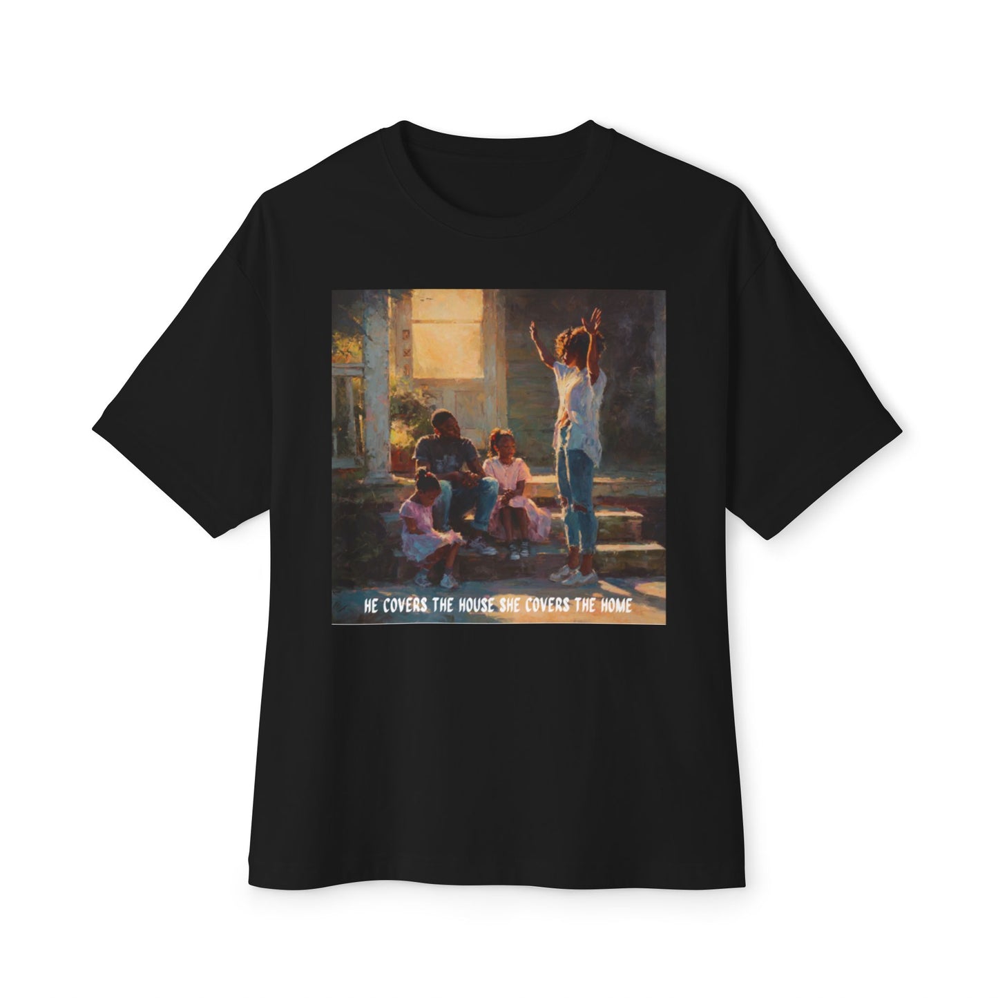 Vintage-Inspired Family Oversized Boxy Tee | "He Covers The House, She Cover's The Home"
