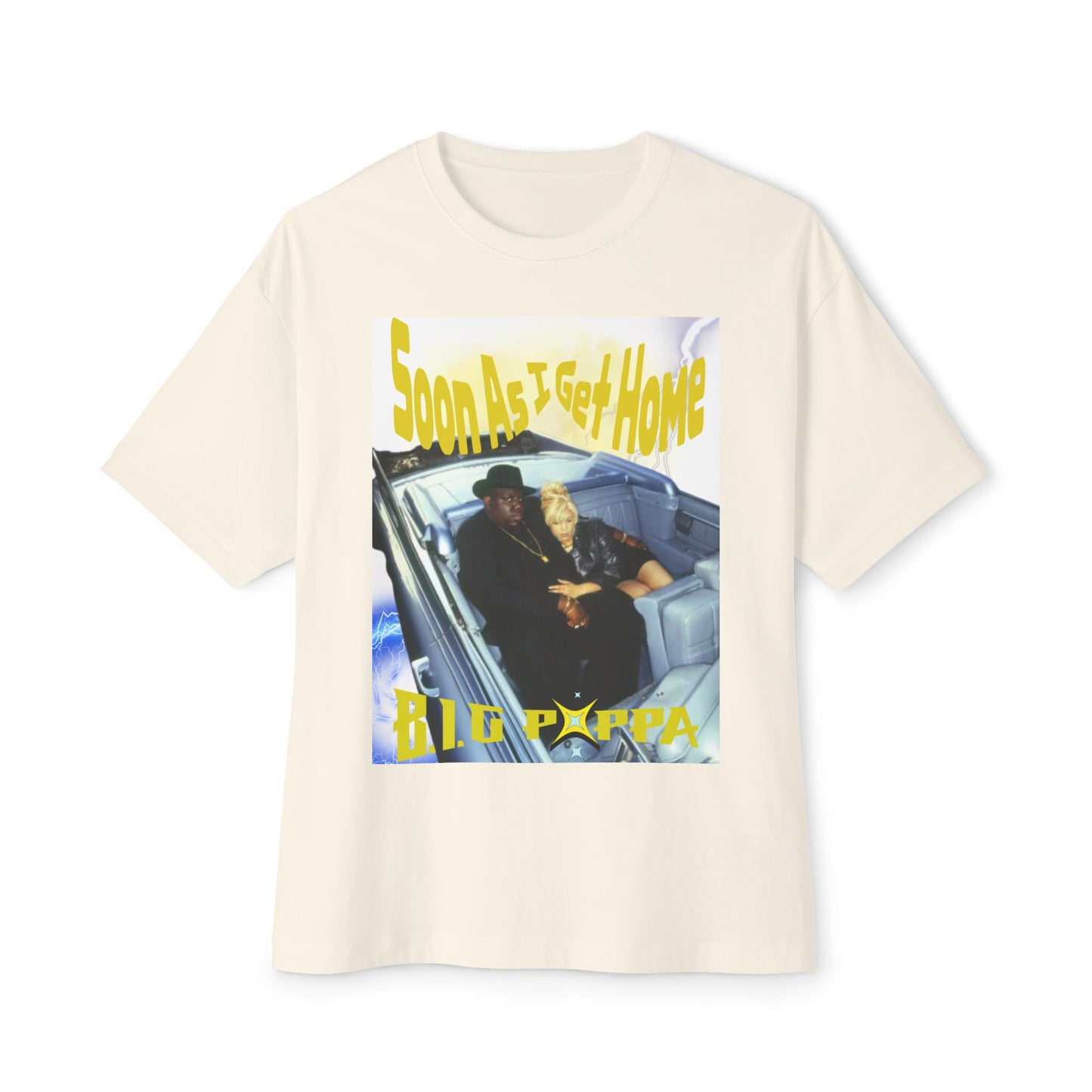 Biggie Inspired Unisex Oversized Boxy Tee, Vintage Hip Hop Shirt, Streetwear | Faith Evans & Biggie | "Soon As I Get Home Big Poppa"