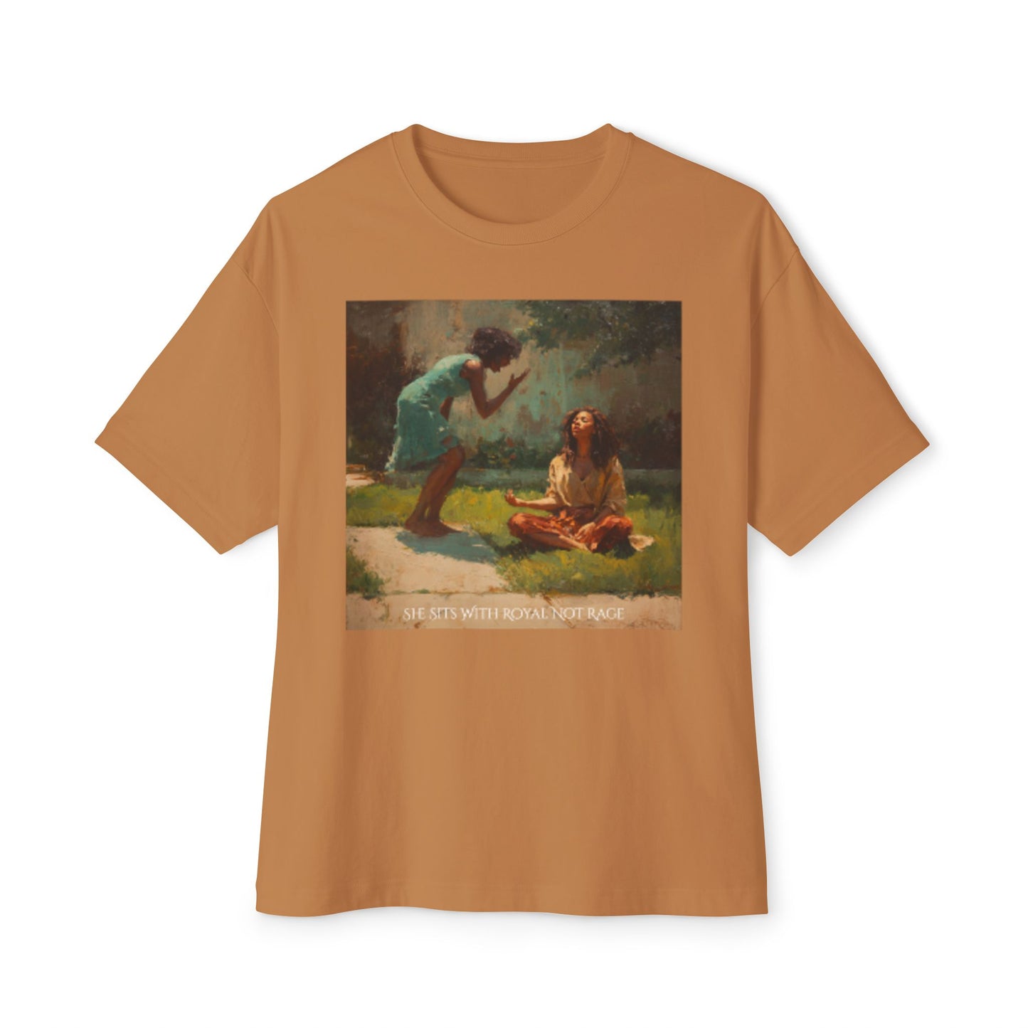 Unisex Oversized Oil Painting Tee | "She Sits With Royal Not Rage"