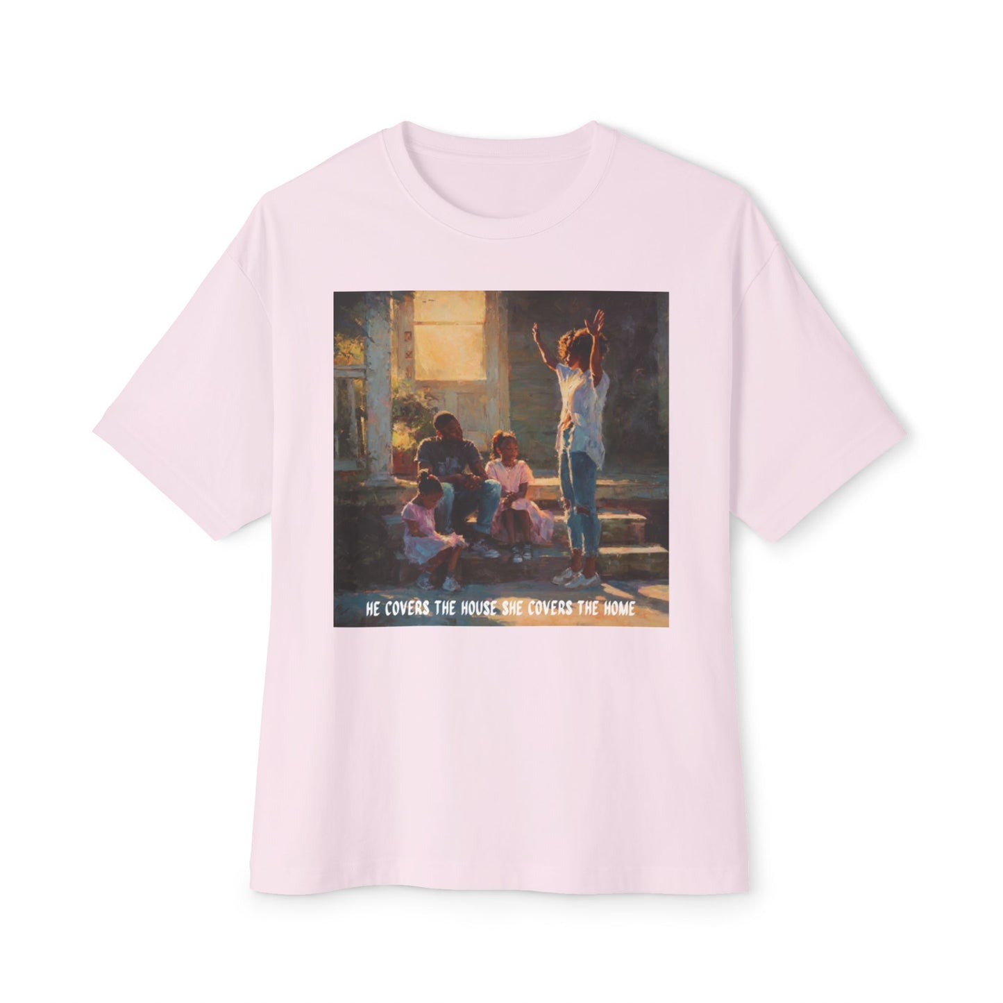 Vintage-Inspired Family Oversized Boxy Tee | "He Covers The House, She Cover's The Home"