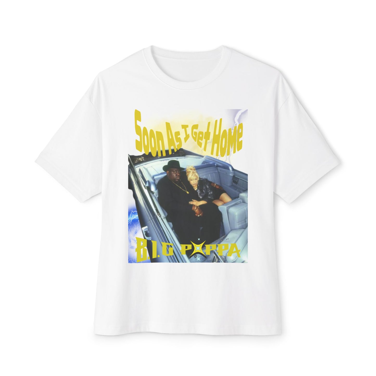 Biggie Inspired Unisex Oversized Boxy Tee, Vintage Hip Hop Shirt, Streetwear | Faith Evans & Biggie | "Soon As I Get Home Big Poppa"